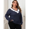 Womens Plus Size V Neck Sweaters Long Sleeve Lightweight Knit Pullover Tops with Pearl Decorative Trendy Casual Loose Fit Top - 3 of 4