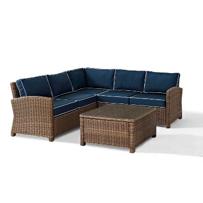 Bradenton 4pc Outdoor Wicker Sectional Set -Navy - Crosley