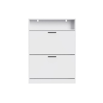 TiramisuBest 2 Flip Drawers Sturdy Wood Freestanding Narrow Slim White Shoe Storage Cabinet,Hidden Organizer for Entrance, Living Room, Hallway