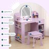 Kids Vanity Desk with Mirror, 2 In 1 Little Girls Vanity Table & Stool, Kids Makeup Table with Bookshelf, Drawer & Open Shelves for 3-9 Yrs Girls - 4 of 4