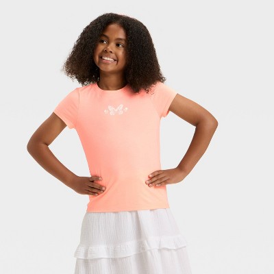 Girls' Short Sleeve Butterfly Graphic T-Shirt - Cat & Jack™ Peach Orange