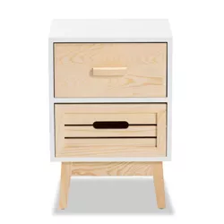Kalida Two-Tone Wood 2 Drawer Nightstand White/Oak Brown - Baxton Studio