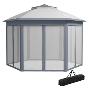 Resenkos Patio Garden Pergola, Pergola Canopy,13' x 13' Pop Up Gazebo Hexagonal Canopy Shelter with 6 Zippered Mesh Netting Gray - 1 of 4