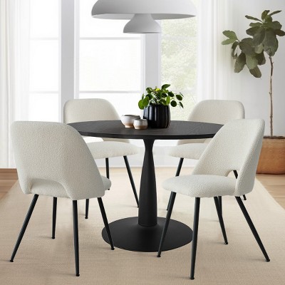 Haven+Edwin 5-Piece Black Round-Shaped Dining Table Set for 4., 4 Upholstered Bouclé Fabric Dining Room Chair with Black Legs-Maison Boucle