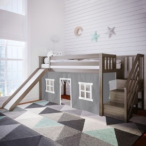 Max & Lily Twin Low Bunk Bed with Stairs and Slide with Curtains - 1 of 4