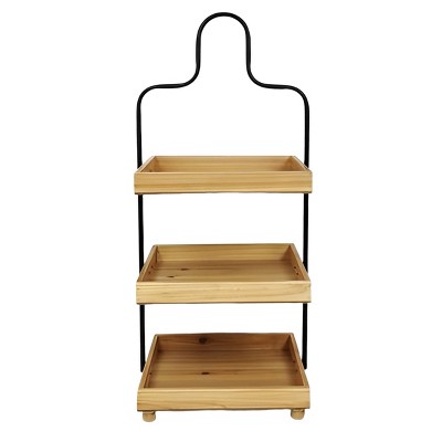 VIP Metal 29.5 in. Brown 3 Tier Wood Tray Stand