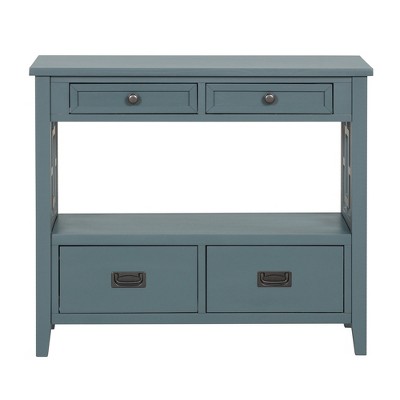 Hostack 36'' Farmhouse Wood Console Table with 4 Drawers and 1 Storage Shelf for Entryway and Living Room , Blue