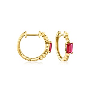 Pure Collection by Ross-Simons 0.60 ct. t.w. Lab-Grown Ruby Hoop Earrings in 18kt Gold Vermeil - 1 of 4