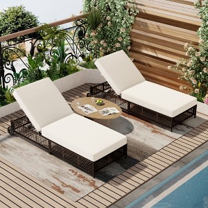 1/2pcs Outdoor Daybed Lounge Chair, Patio Rattan Sunbed Chaise Lounge with 5-Position Adjustable Backrest, Cushion and Wheels -ModernLuxe - 1 of 4