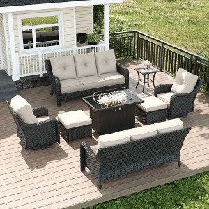 LayinSun Wicker Outdoor Furniture Set with 6-inch Comfy Cushions, High Back Patio Furniture Set with Swivel Rocking Chairs and Side Table - 1 of 4