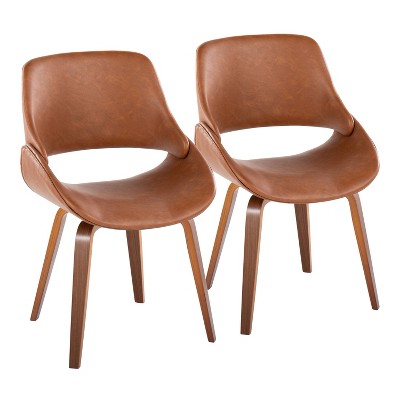 Set of 2 Walnut and Camel Faux Leather Dining Chairs