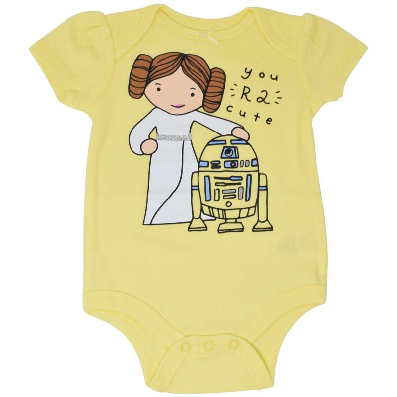 Star Wars Chewbacca Princess Leia R2-D2 Baby Girls 5 Pack Bodysuits Newborn to Infant, 3 of 8