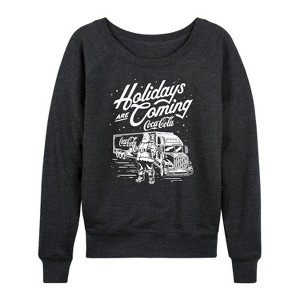 Women's - Coca-Cola - Holidays Are Coming Truck Lightweight French Terry Wide Neck Long Sleeve Graphic Shirt - 1 of 4