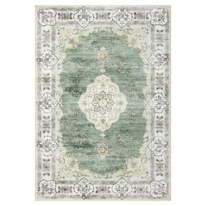 Washable Area Rug with Rubber Backing Low Pile Floral Vintage Rug Large Foldable Stain Resistant Indoor Carpet for Living Room Bedroom - 1 of 4