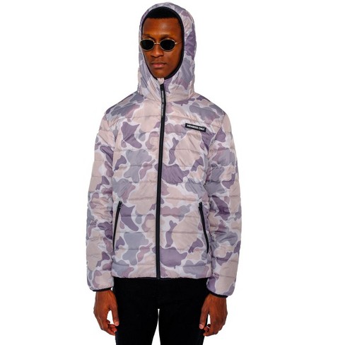 White camo puffer on sale jacket