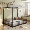 Twin/Full Size 3-in-1 Convertible Montessori Metal Floor Bed, Fenced Toddler Bed, Canopy Platform Bed - ModernLuxe - 2 of 4