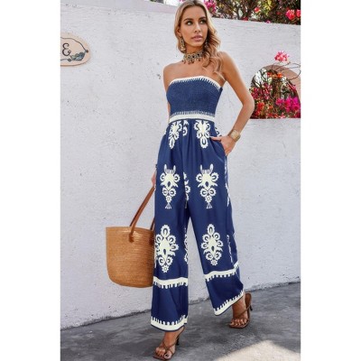 I AM A FASHION JUNKY Geo Print Off Shoulder High Waist Fit Jumpsuit