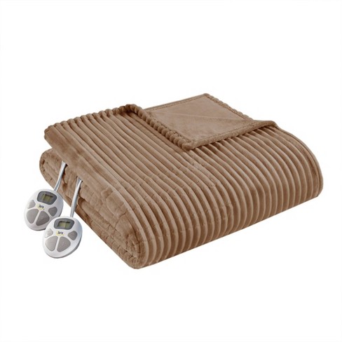 Twin Corded Plush Electric Blanket Brown - Serta : Target