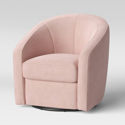 Blush Pink Velvet Handcrafted Swivel Glider with Wooden Base