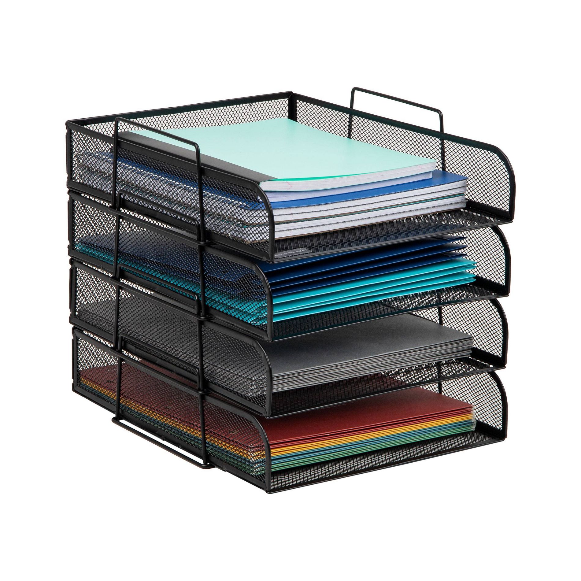 Mind Reader 4-Tier Stackable Paper Tray Metal Mesh
