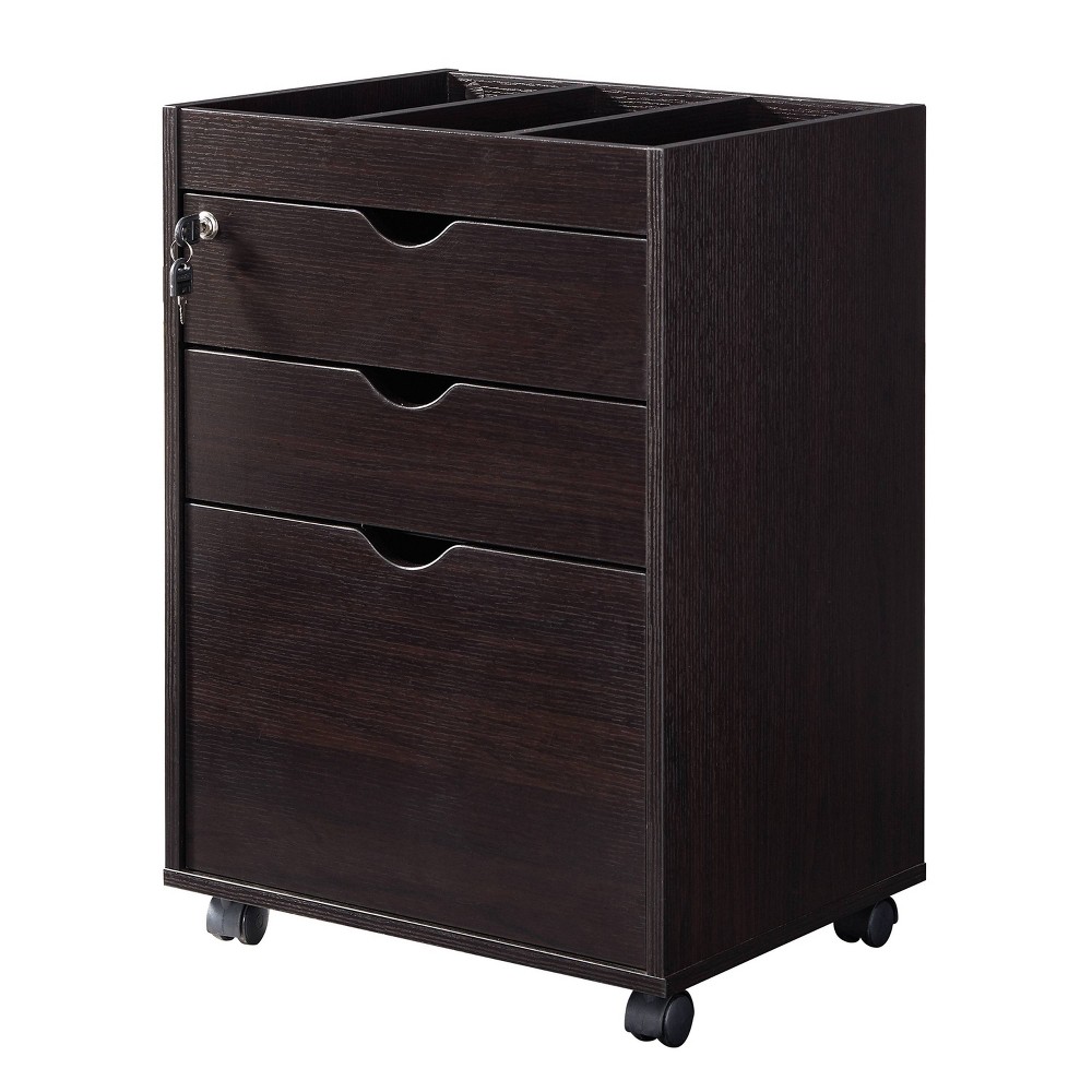 24/7 Shop At Home Nymik Lockable and Mobile File Cabinet Espresso: Secure Office Storage