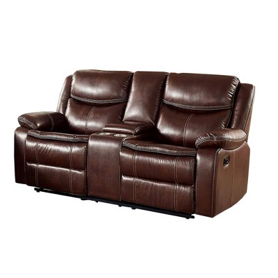 Recliner Loveseat with Leatherette Seating Brown - Benzara
