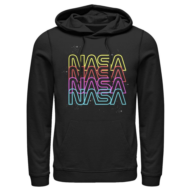 Men's NASA Neon Rainbow Repeat Text Logo Pull Over Hoodie, 1 of 4