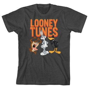 Looney Tunes Characters & Logo Youth Boys Grey Short Sleeve Graphic Tee - 1 of 1