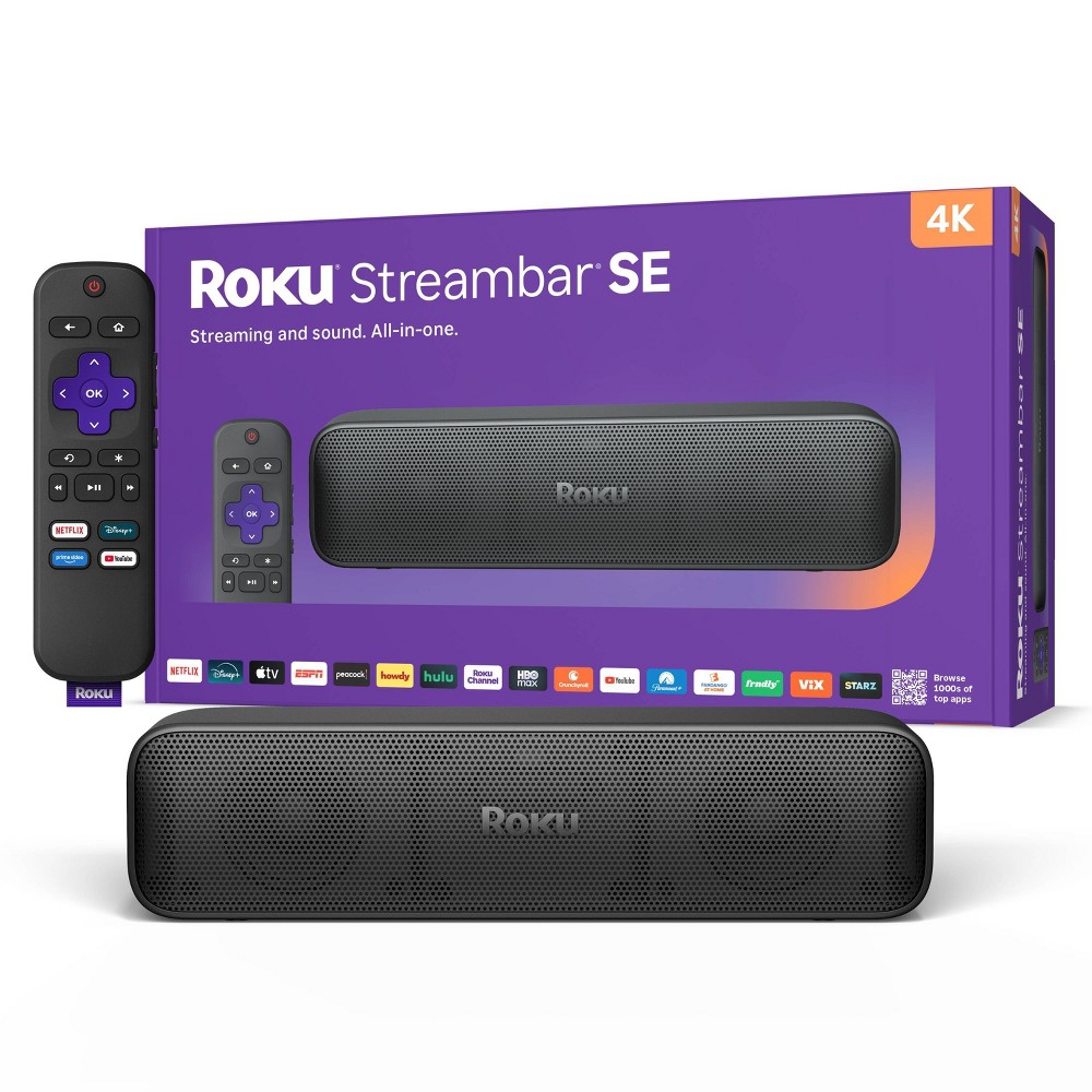 Roku Streambar SE 2-in-1 TV Soundbar with Built-in Streaming, Premium Speakers, & Enhanced Speech Clarity: 4K Resolution, Wi-Fi 5, Voice Assistant