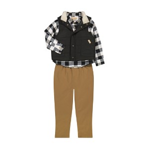 BEARPAW - Boy's Long Sleeve Plaid Short, Elastic Waist Pants and Puffer Vest Set - 1 of 4