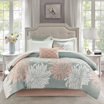 Madison Park Full Calla Complete Comforter Sheet Set - Blush/Gray: Microfiber Bedding Ensemble with Embroidered Details — фото 2