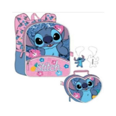 Disney Stitch School 3PC Backpack Set, with Heart Shaped Insulated Detachable Lunch Bag & Keychain