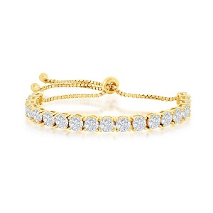Bella Silver Sterling Silver 5mm CZ Tennis Adjustable Bolo Bracelet - Gold Plated - Gold - 1 of 2