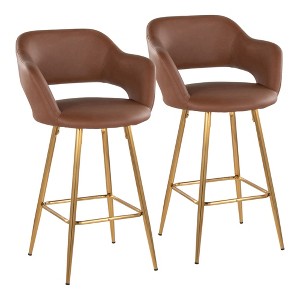 26" Contemporary Fixed-Height Counter Stool with Metal Legs, Armrests, and Square Footrest, Set of 2 - 1 of 4
