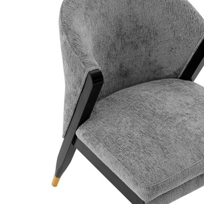 Gray Boucle Upholstered Side Chair with Elm Wood Legs
