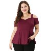 Agnes Orinda Women's Plus Size High Waist Sweetheart Cold Shoulder Peplum Blouse - 2 of 4