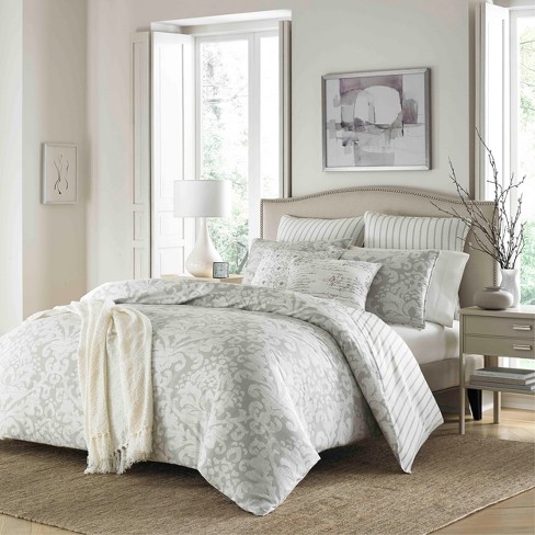 Gray Damask Tanner Reversible Comforter Set (queen) - Marble Hill