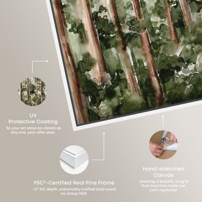 Wild Forest Green and Brown Canvas Landscape Print with White Frame