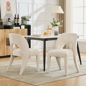 Set of 2 Chenille Dining Chairs with Hollow Back, Upholstered Dining Chair Iron Frame Modern Style, Comfortable Dining Chair for Dining Room-Koiai - 1 of 4