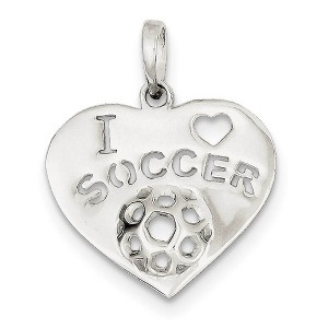 Black Bow Jewelry Sterling Silver 22mm Polished I Love Soccer Heart Pendant - 1 of 3