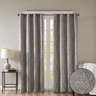 Kumasinova Jacquard Damask Curtain Panel,Blackout Curtains with Foam Backing,Silver Grommet Top,Window Curtains for Living Room