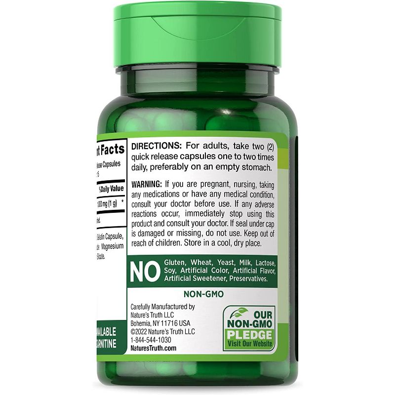 Nature's Truth Acetyl L-Carnitine HCL 1000mg (ALCAR) | 30 Capsules, 2 of 5
