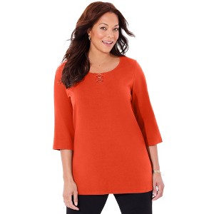 Catherines Women's Plus Size Suprema Studio Double-Ring Tee - 1 of 4
