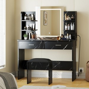 Vanity Desk, Makeup Vanity with Lighted Mirror, 3 Color Modes Makeup Table with Cushioned Stool - 1 of 4