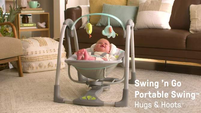 Ingenuity Swing &#39;n Go Portable 5-Speed Baby Swing with Nature Sounds - Hugs &#38; Hoots, 2 of 17, play video