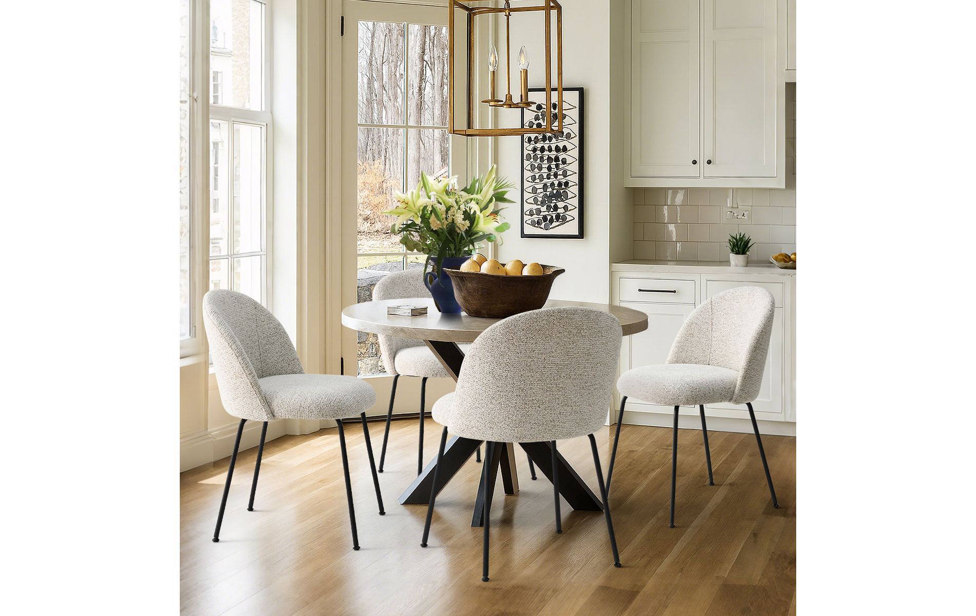 Nano Linen Upholstered Dining Chairs Set of 4,Wider Seat Armless Dining Room Chair with Metal Leg for Kitchen Dining Room Farmhouse-Maison Boucle