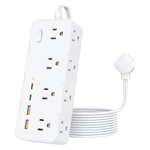 Itopfox 2 to 3 Prong Outlet Adapter with 8 AC & 4 USB Ports, 5FT Extension Cord, 1700J Surge Protector, Wall Mountable for House Non-Grounded Outlets - 1 of 4