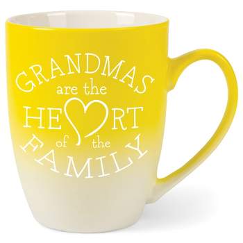 Elanze Designs Grandmas Are The Heart Of The Family Two Toned Ombre Matte Yellow and White 12 ounce Ceramic Stoneware Coffee Cup Mug