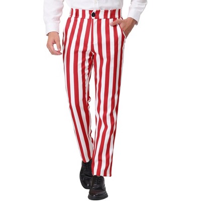 Lars Amadeus Men's Classic Fit Flat Front Business Work Prom Striped Pants  Red White 32