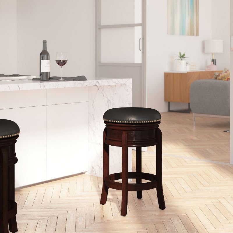 Merrick Lane Clara Backless Wooden Counter Stool with Faux Leather 360 Degree Swivel Seat, 4 of 11
